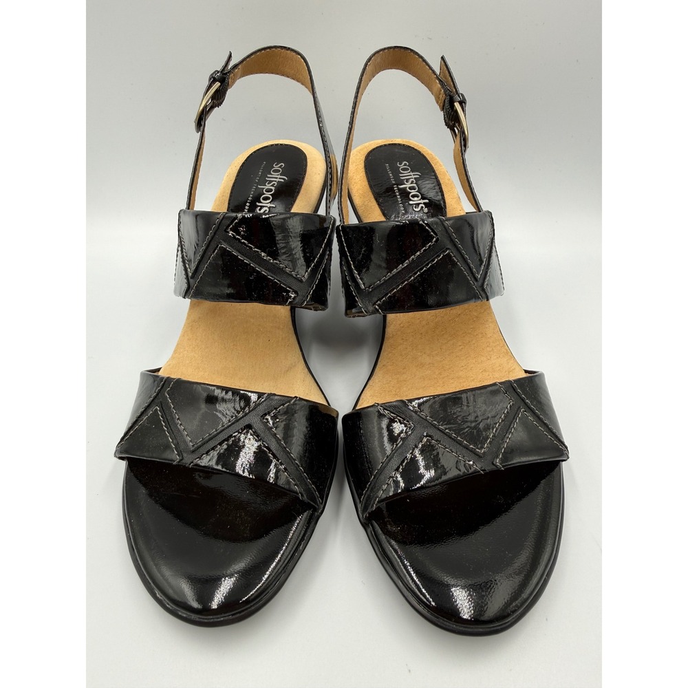 Softspots Parisa Wedge Sandals Womens 8 Black Patent Leather Slingback 7311011